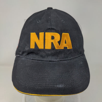 NRA Strapback Hat Black One Size Embroidered American Flag 6 Panel