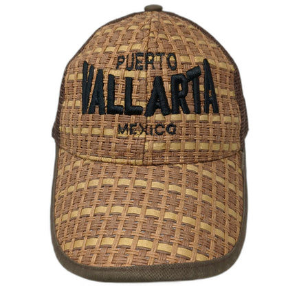 Puerto Vallarta Mexico Brown One Size Trucker Hat Woven Straw Mesh Snapback