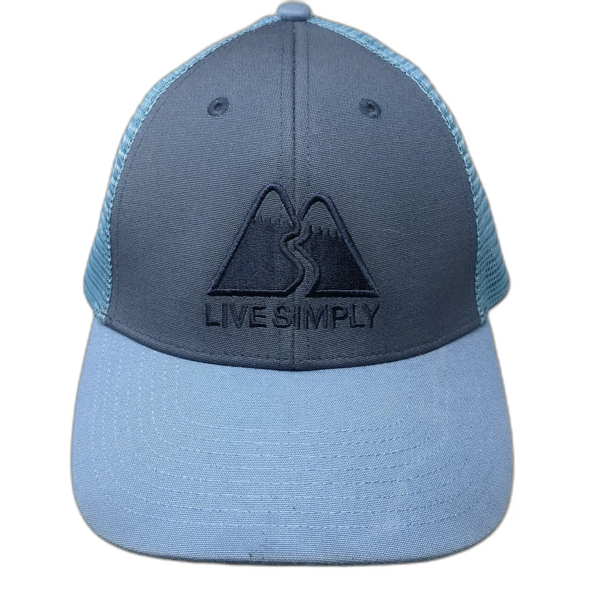 Patagonia Trucker Hat Blue One Size Live Simply Mountain Mesh Snapback Graphic