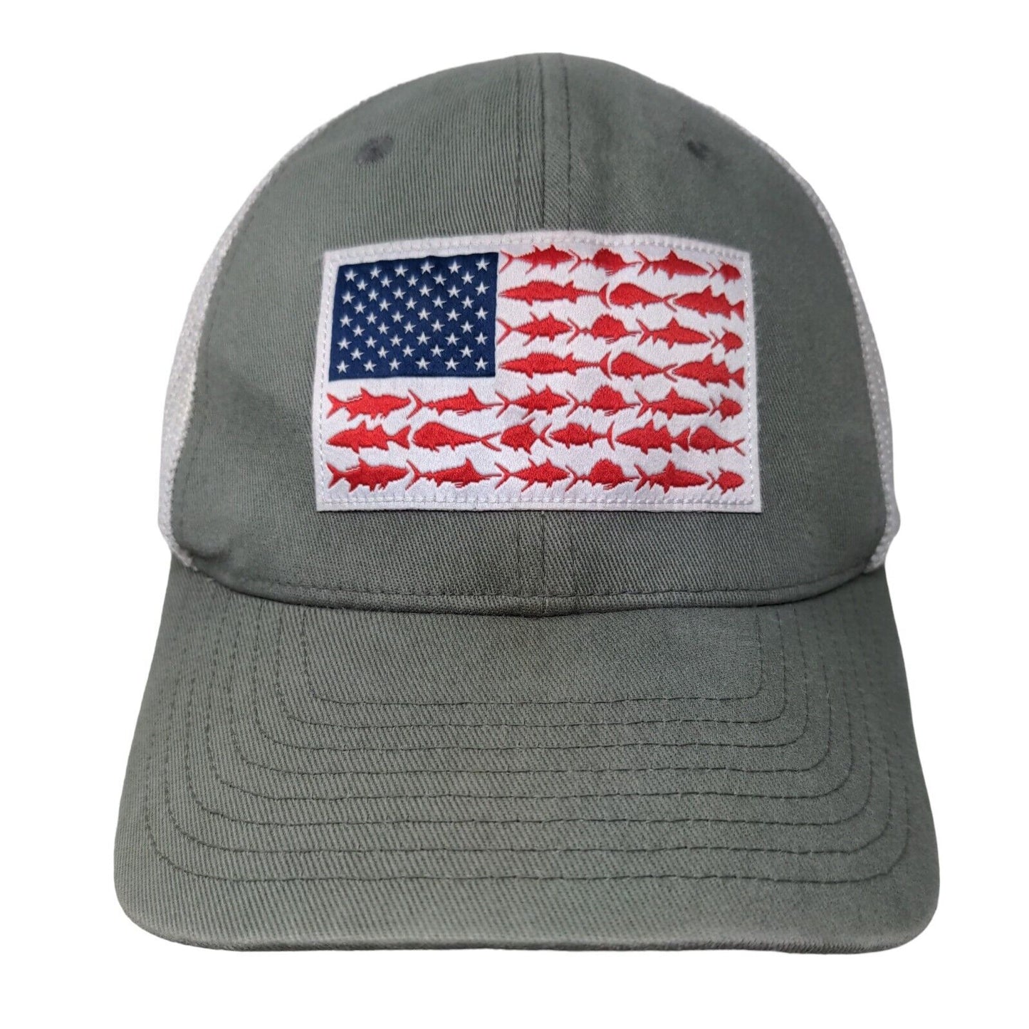 Fish Flag Patch Fitted Mesh Back Trucker Hat Gray L/XL Columbia PFG
