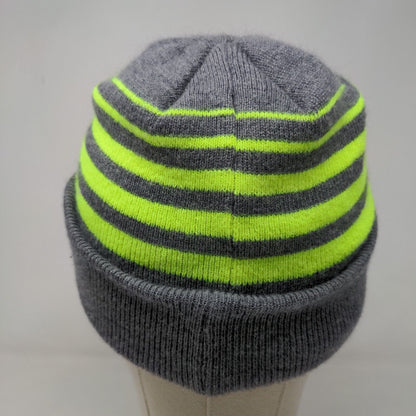 Nike Boy's Knit Beanie Hat Cap Gray Yellow Striped 100% Acrylic Embroidered Logo