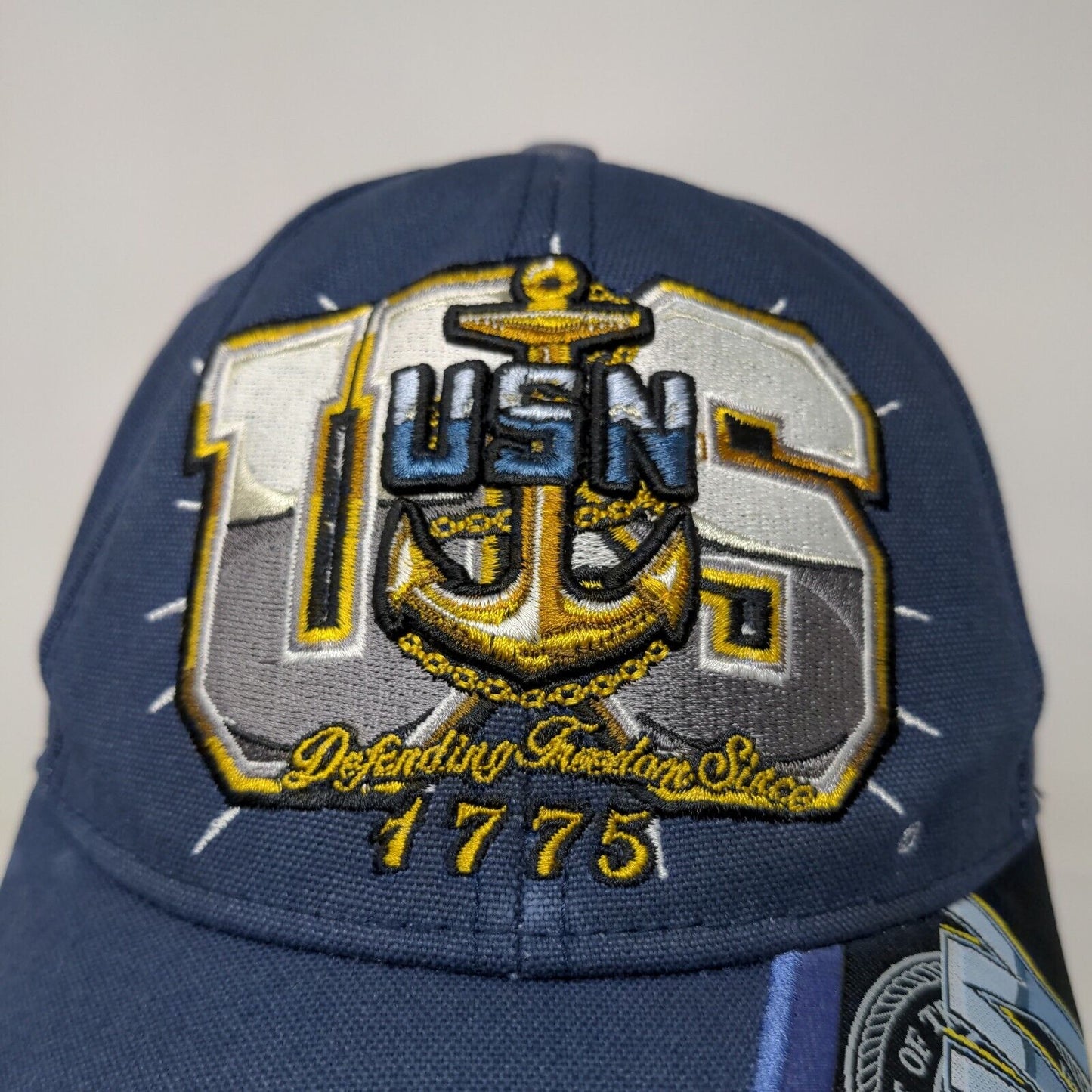 Unbranded Men's Strapback Hat Blue OSFA Embroidered USN US Navy Logo Cotton