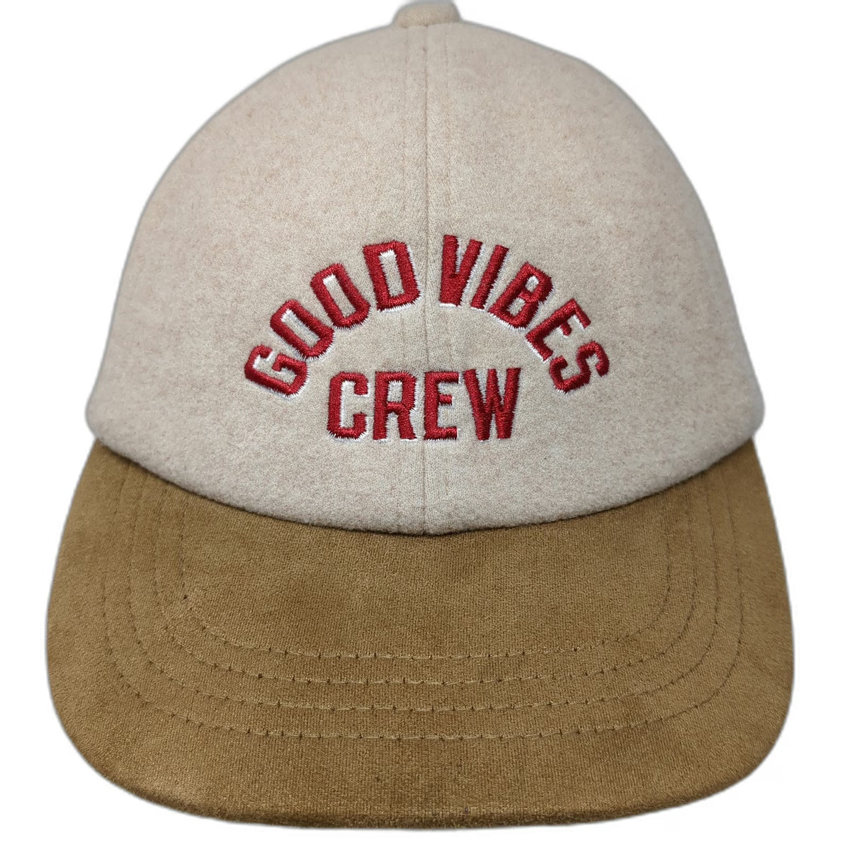 Old Navy Baseball Cap Beige One Size Good Vibes Crew Red Embroidery Fuzzy Hat