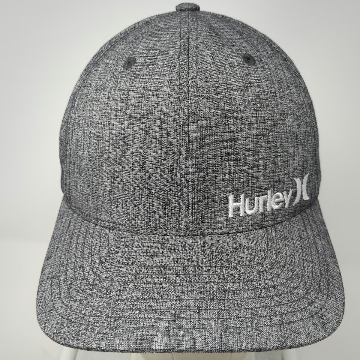 Hurley Baseball Cap Gray XL Fitted Flexfit Heathered Side Logo Hat Embroidered