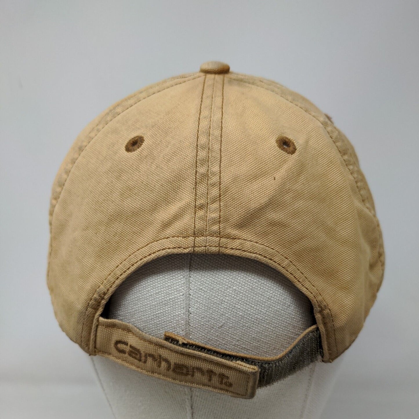 Carhartt Strapback Hat Tan One Size Embroidered Leather Patch 6 Panel