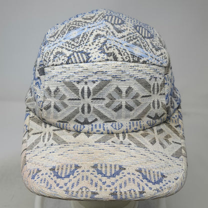 5 Panel Hat Beige Blue Gray Woven Geometric One Size Strapback Tribal Print