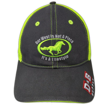Buck's Bags D&B Supply Trucker Hat Gray Yellow One Size Western Horse Graphic