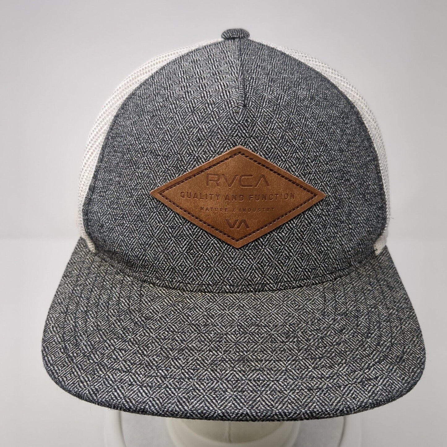 RVCA Quality And Function Snapback Trucker Hat Gray One Size Mesh Back