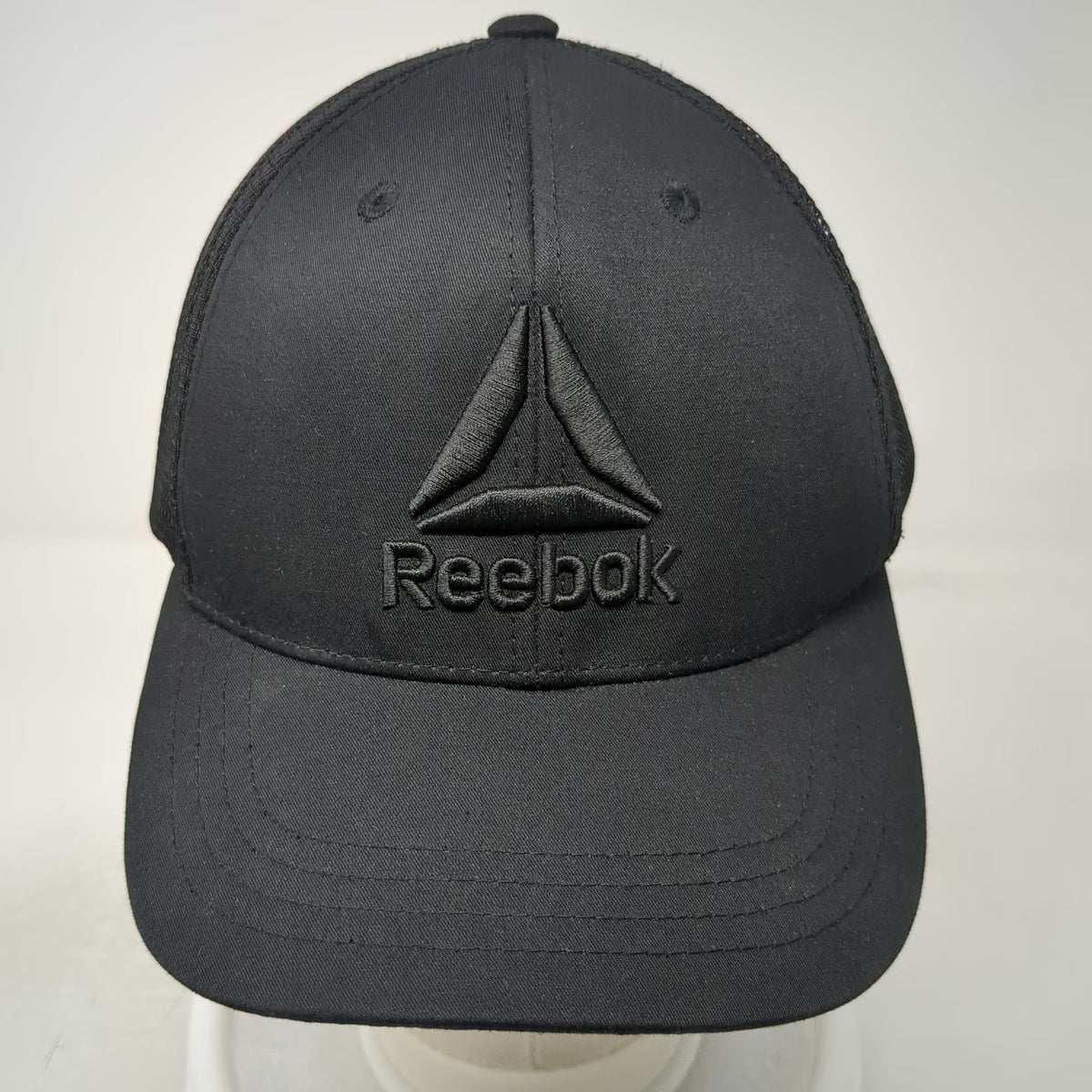 Reebok Trucker Hat Black One Size Mesh Back Snapback Structured Delta Logo