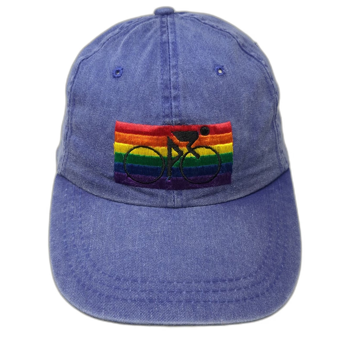 Adams Baseball Cap Blue One Size Leather Strap Embroidered Cyclist Rainbow Hat