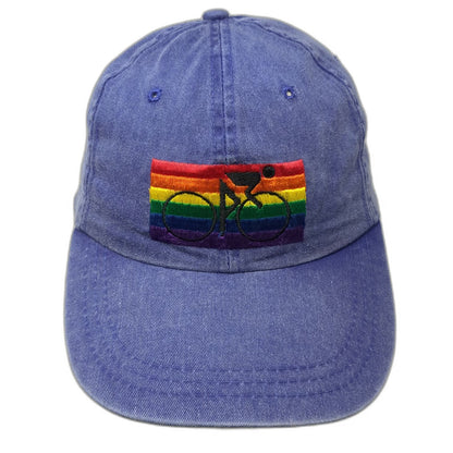 Adams Baseball Cap Blue One Size Leather Strap Embroidered Cyclist Rainbow Hat