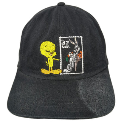 Looney Tunes Snapback Black One Size Hat Bugs Bunny Tweety Postage Stamp 1997