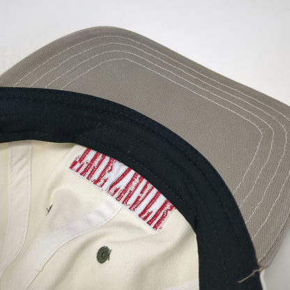 The Shack Board Shop Baseball Cap White One Size Leather Strap Hat Gray Brim