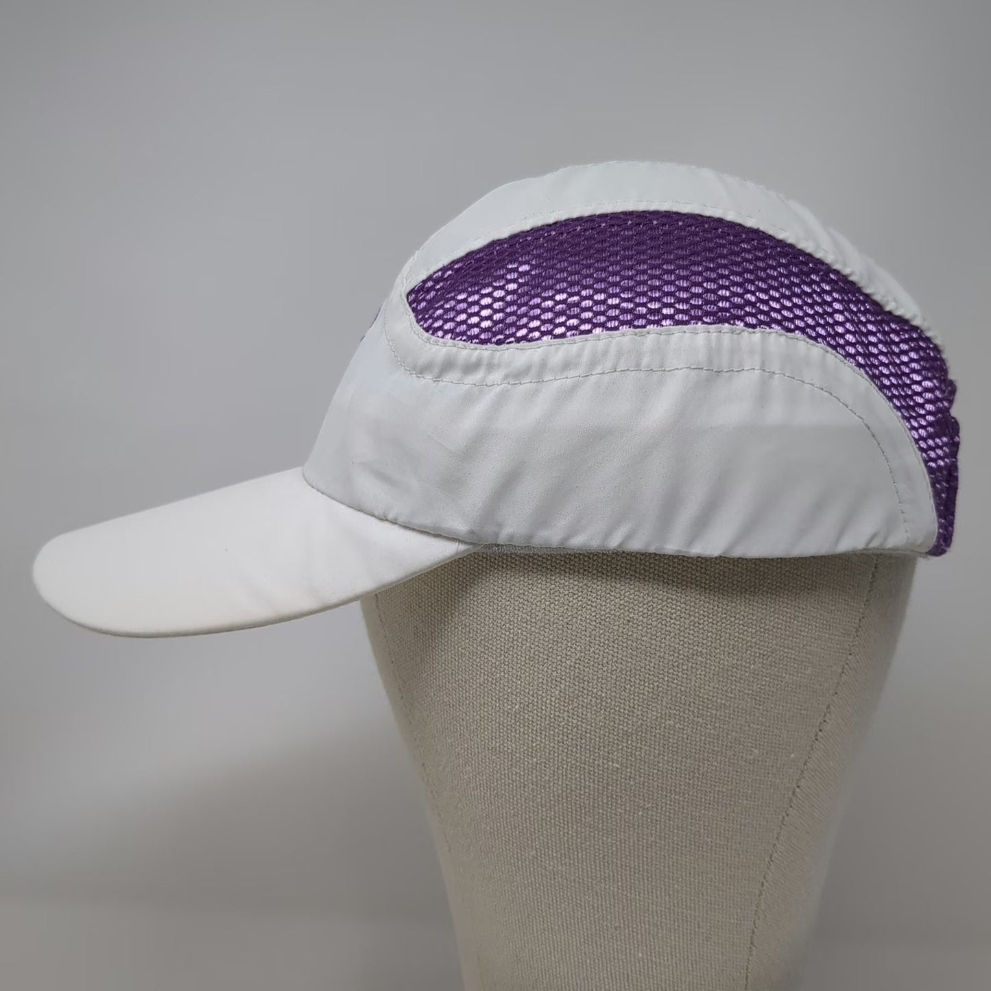RaceTrackers Baseball Cap White One Size Purple Mesh Running Ribbon Logo Hat