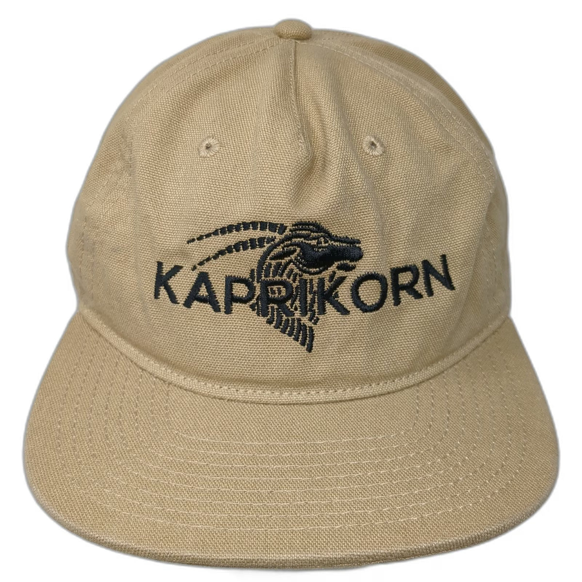 AS Colour 5 Panel Beige One Size Snapback Canvas Embroidered Logo Flat Brim Hat