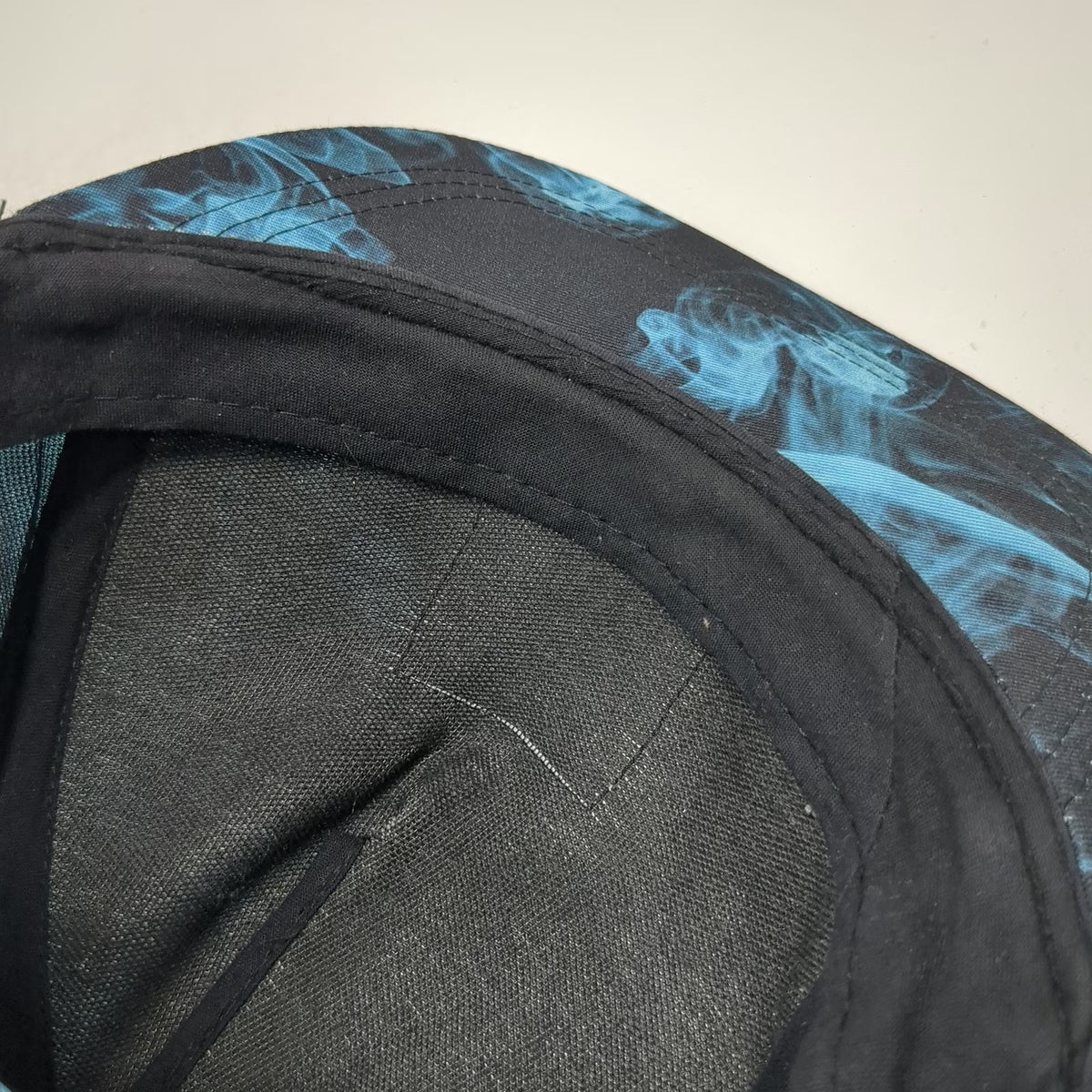 Divided 5 Panel Hat Blue Black One Size Smoke Print Flat Brim Don't Trip Patch