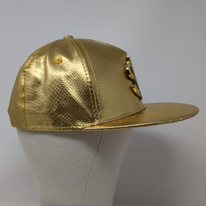 Yellow 5 Panel One Size Metallic Rhinestone Dollar Sign Snakeskin Flat Brim Hat