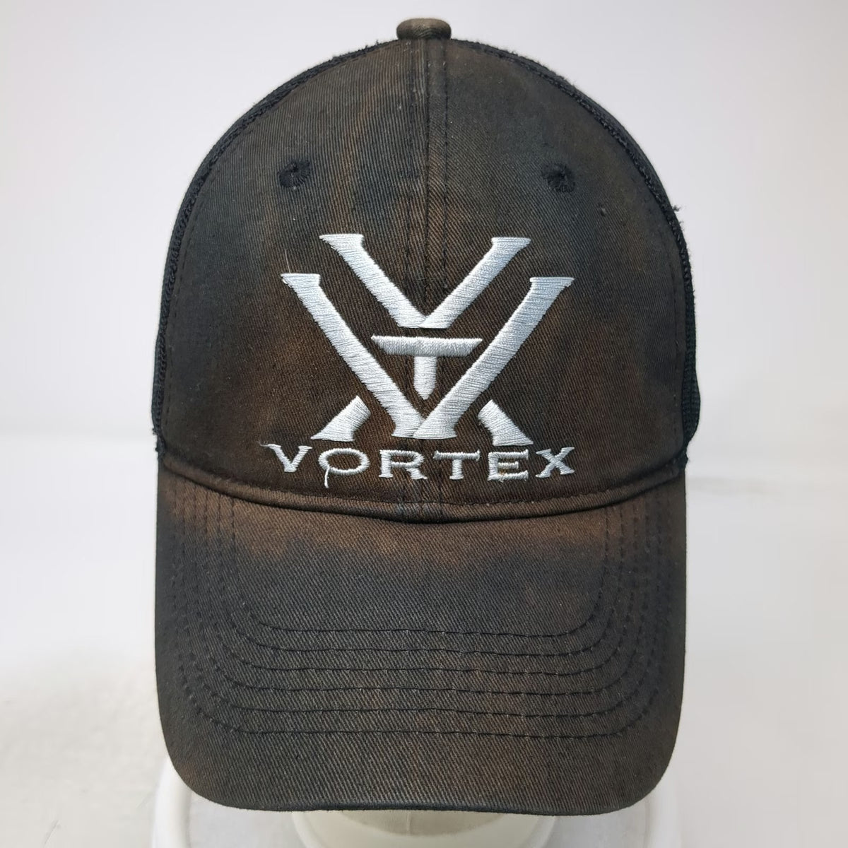 Vortex Trucker Hat Black One Size Mesh Back Snapback Distressed Logo Outdoor