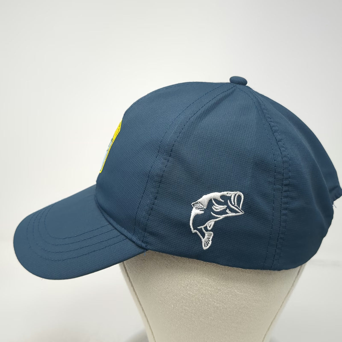 Baseball Cap Blue One Size Jumping Bass Fishing Nylon Slideback Logo Patch Hat