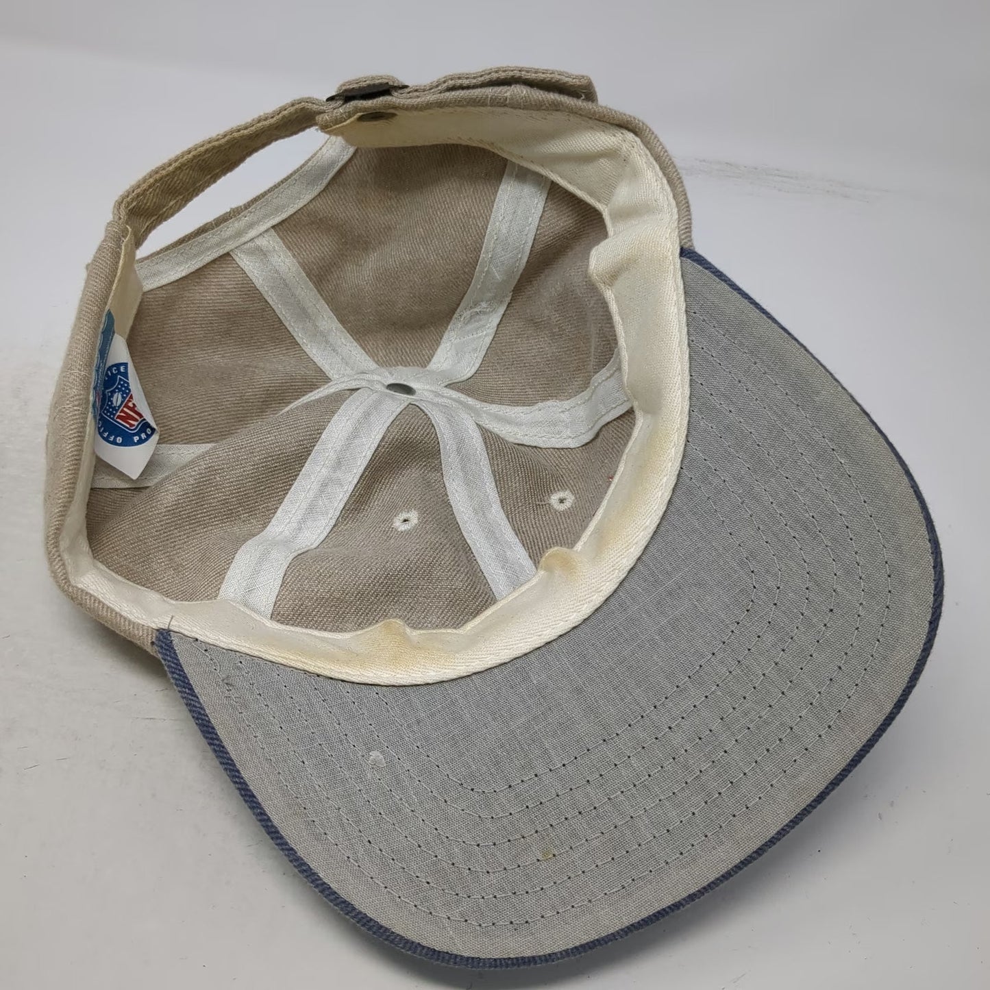 Twins Enterprise NFL Baseball Hat Beige Blue Patriots Football Weekly Vintage