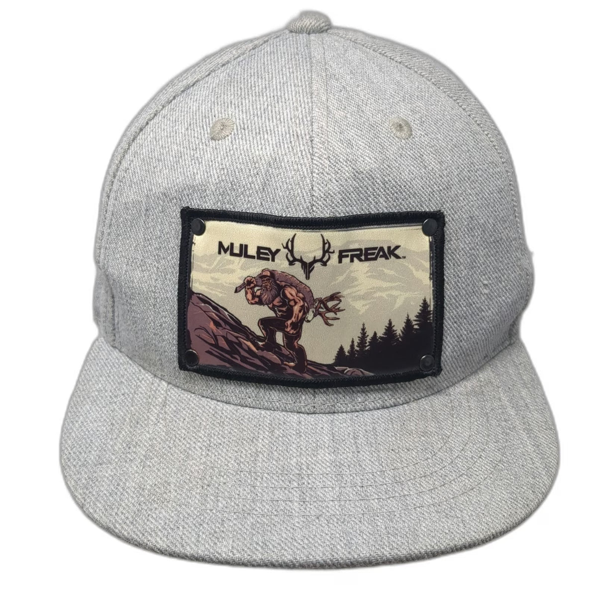 Muley Freak Snapback Hat Gray One Size Hunting Mountain Patch Flat Brim Acrylic