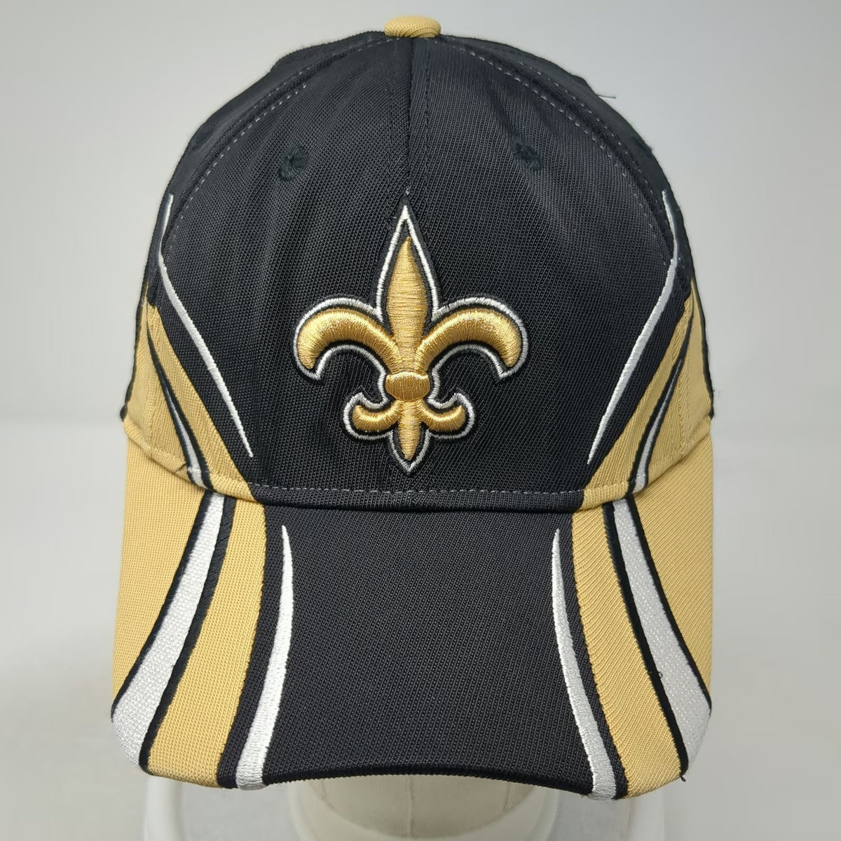New Orleans Saints NFL Reebok Cap Black Gold White One Size Sideline Stretch Fit