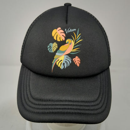 Volcom Trucker Hat Black OSFM Snapback Tropical Parrot Palm Leaf Mesh Back Foam
