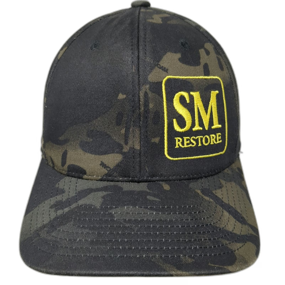 Flexfit Baseball Cap Black XL Camo SM Restore Embroidered Stretch Fit Hat