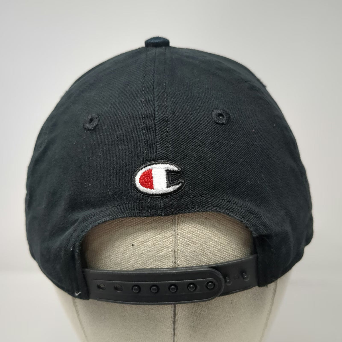 Champion Snapback Black One Size Embroidered Script Logo Flat Brim Cotton Hat