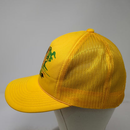 Designer Award Trucker Hat Yellow M Fishing Bass Humorous 1988 Graphic Vintage