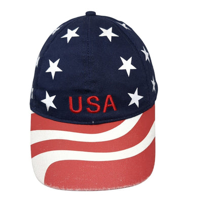 USA Flag Strapback Hat Multicolor One Size Adjustable Embroidered
