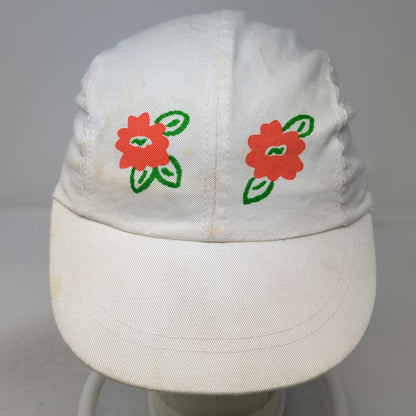 San Brushardi 5 Panel White One Size Flower Embroidery Elastic Back Hat