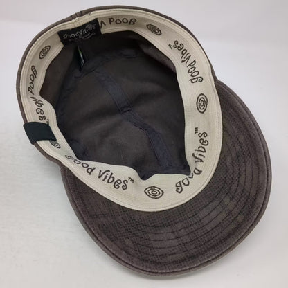 Life is Good Brown Army Cap Hat One Size Stretch Fit Spiral Logo Embroidered