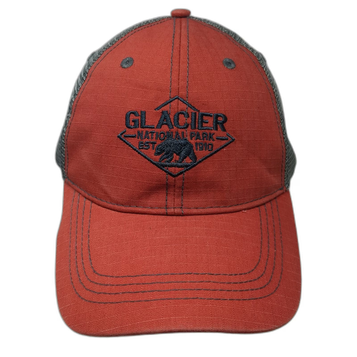 Prairie Mountain Trucker Hat Red One Size Glacier National Park Bear Mesh Back