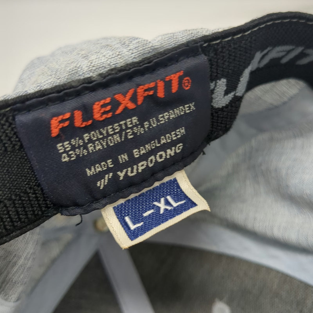 Yupoong Flexfit Baseball Cap Gray XL Leather Patch Heathered Stretch Hat
