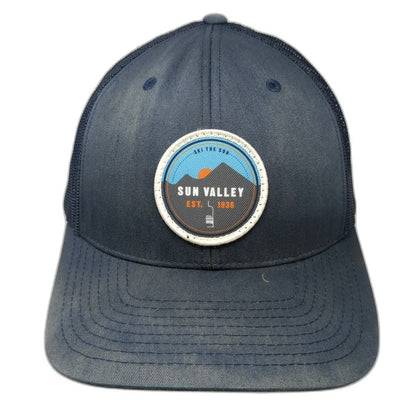 YOU KNOW Trucker Hat Blue One Size Sun Valley Ski Resort Mountain Patch Snapback