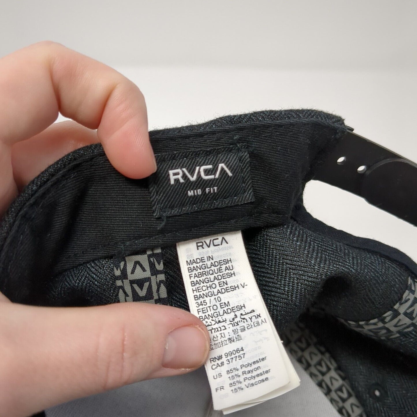 RVCA Leather Patch Snapback Hat Black One Size Adjustable Flat Bill