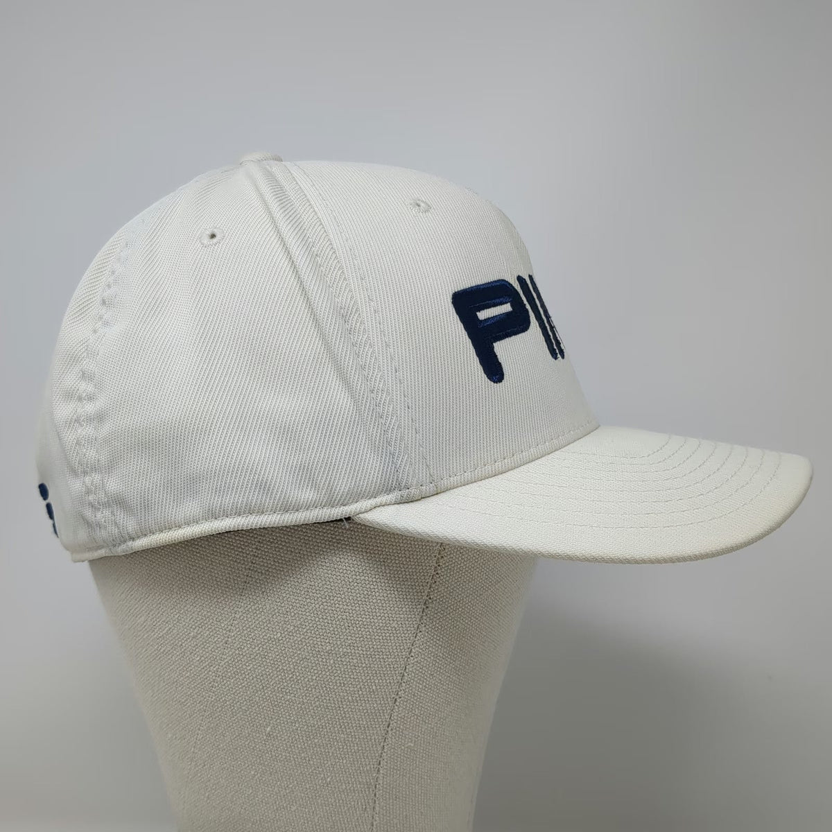 PING 5 Panel Hat White XL Embroidered Logo Stretch Fit Nylon Blend Golf Cap
