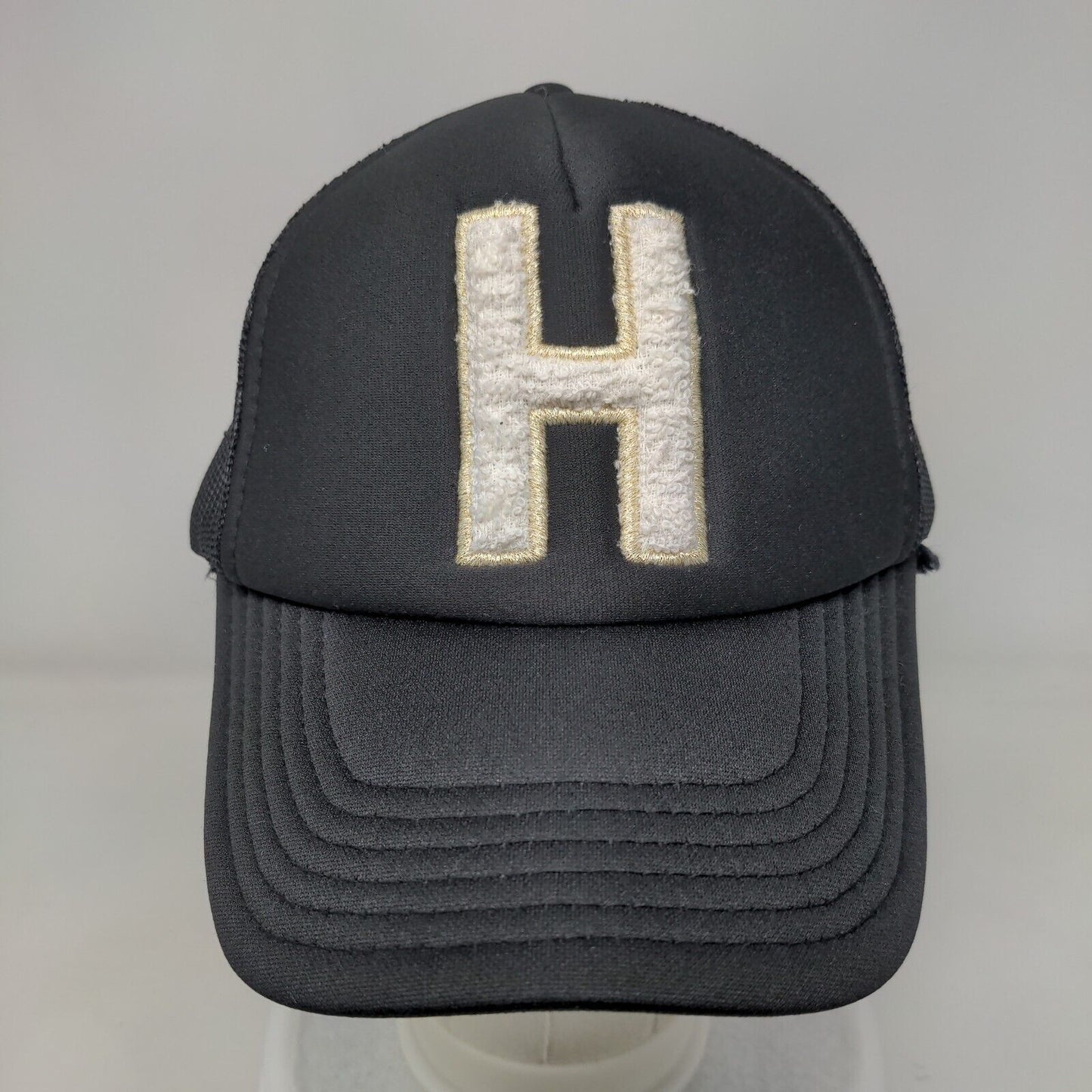 Letter H Snapback Mesh Back Trucker Hat Black OSFM Embroidered Otto