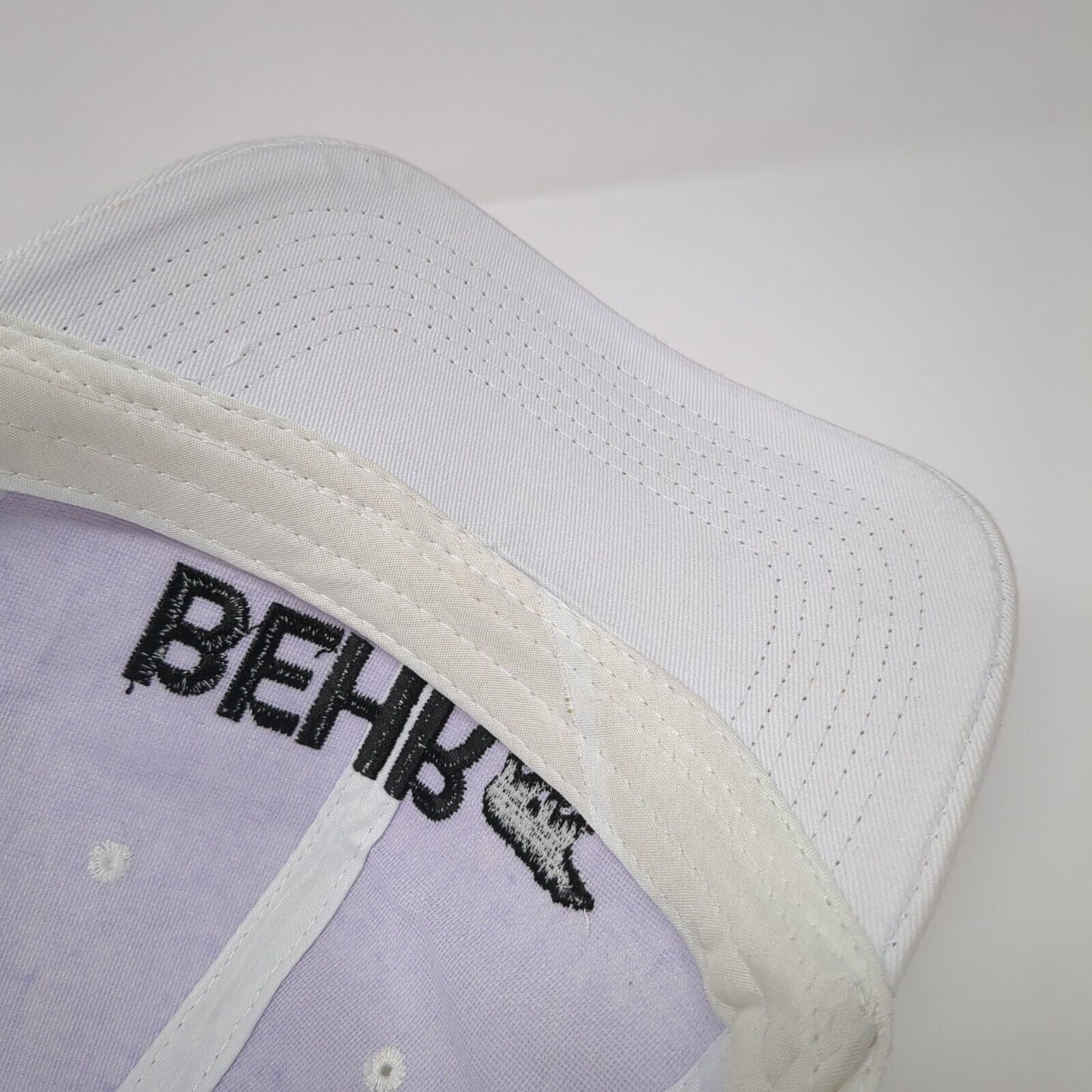 BEHR Strapback Hat White One Size Adjustable Embroidered Vented Holes 6 Panel