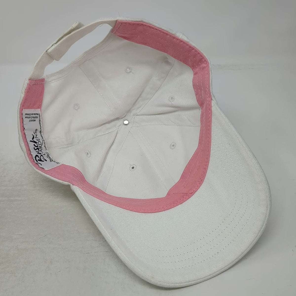 Busch Gardens Baseball Cap White One Size Pink BG Side Embroidery Strapback Hat