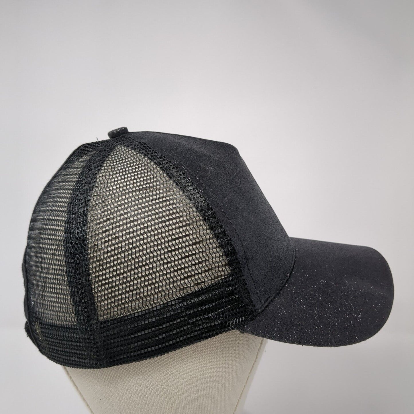 Unbranded Strapback Mesh Back Trucker Hat Black One Size Ponytail Blank