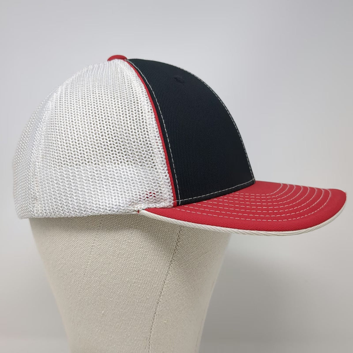 Pacific Headwear Baseball Cap Black Red White 7 3/8 Mesh Flexfit Skull Logo Hat