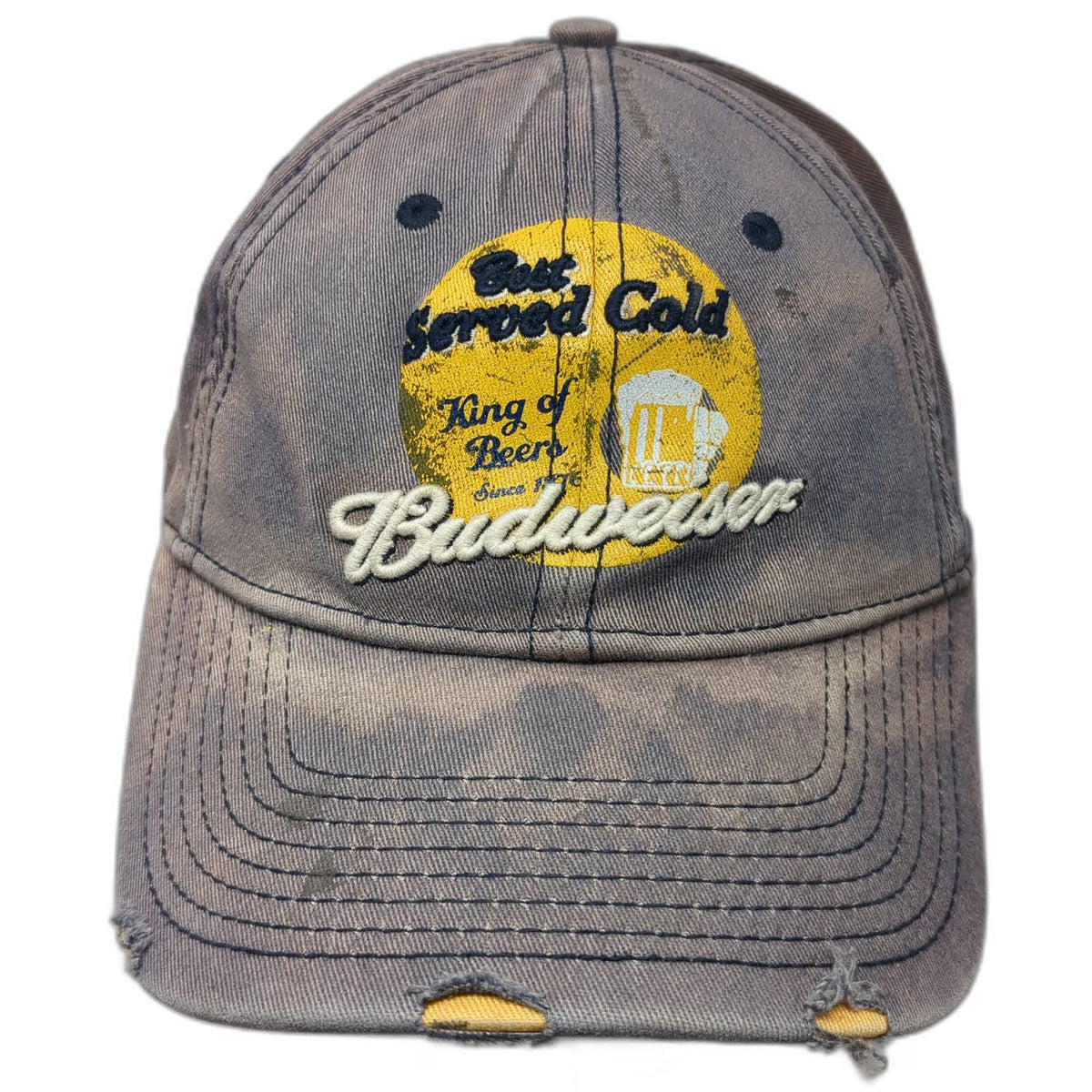 A-Flex Baseball Cap Blue One Size Budweiser King of Beers Stretch Fit Crown Hat