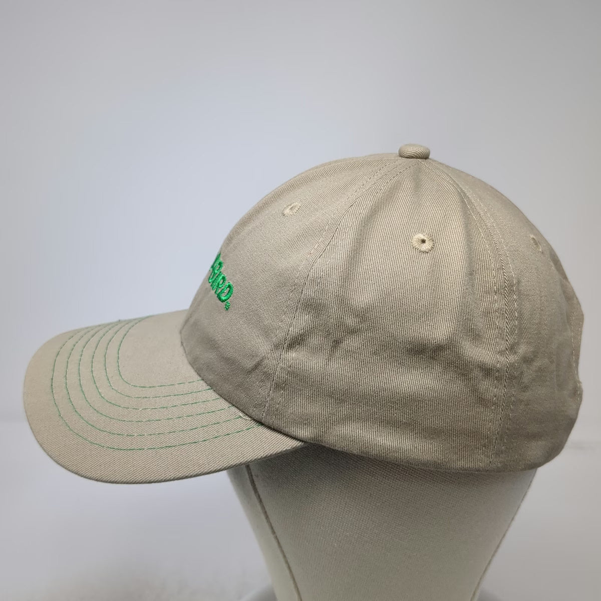 K-Products Baseball Cap Beige One Size Rain Bird Logo Hat Green Stitching