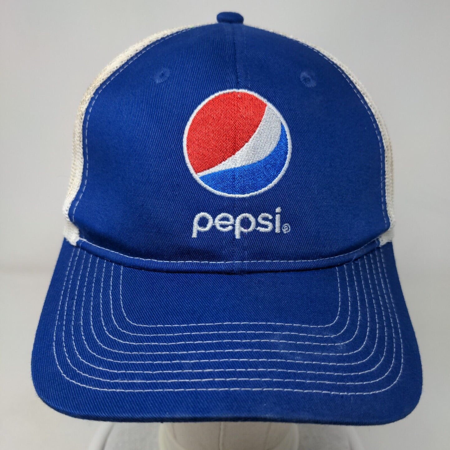 Pepsi Snapback Trucker Hat Blue One Size Embroidered Mesh Back Port Authority
