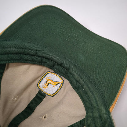 K-Products John Deere Baseball Cap Beige OSFM Hat Slideback Cotton Green Logo
