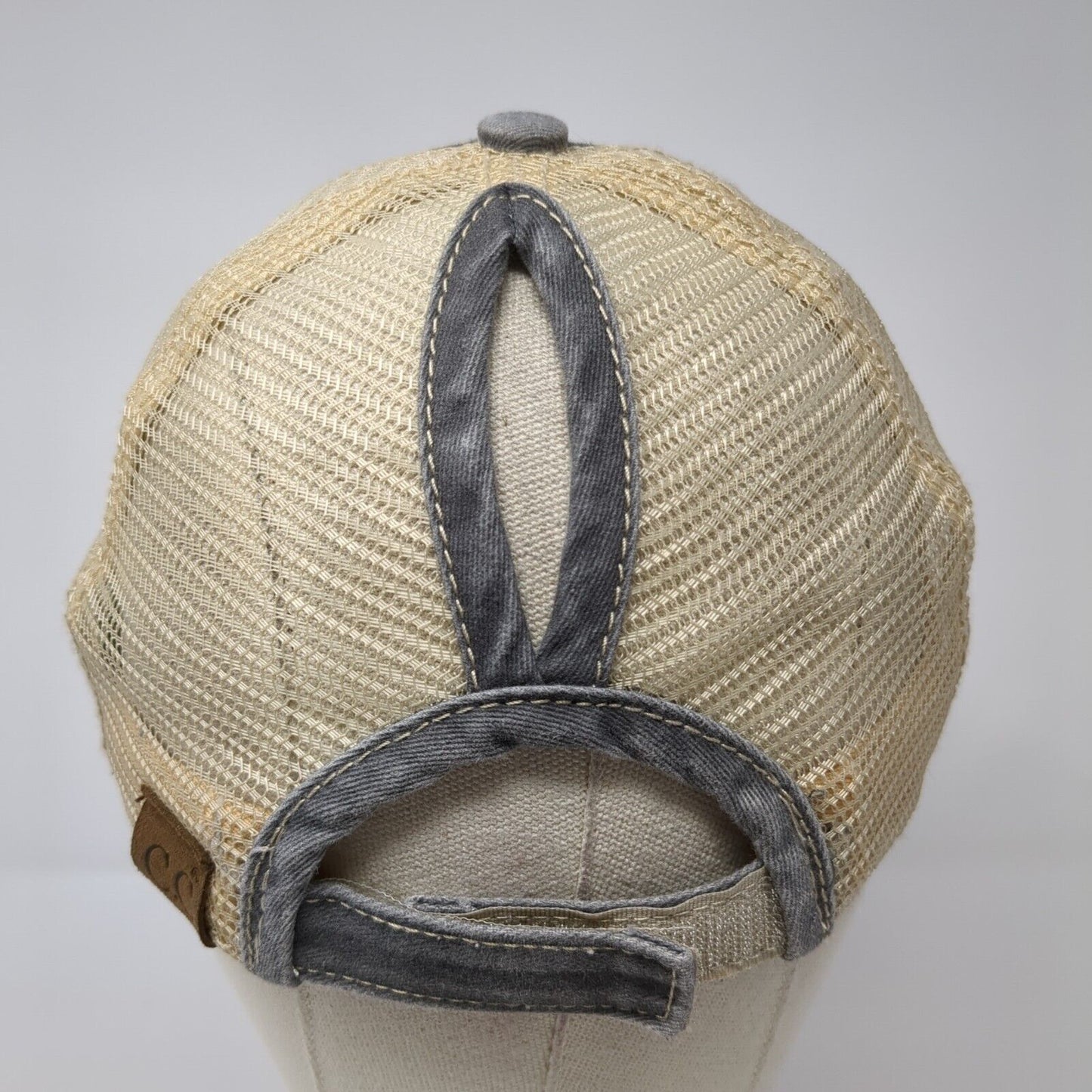 C.C Exclusives Strapback Trucker Hat Gray One Size Ponytail USA Flag