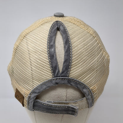 C.C Exclusives Strapback Trucker Hat Gray One Size Ponytail USA Flag