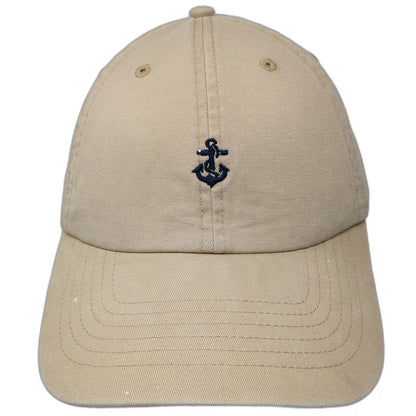GLH Baseball Cap Beige One Size Cotton Slideback Embroidered Anchor Logo Hat